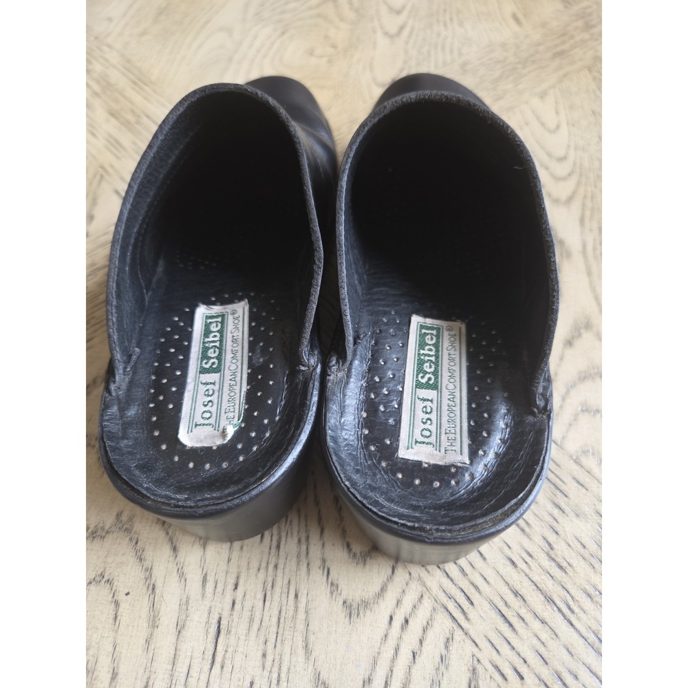 Josef Seibel Shoes Womens 8/39 Casual Slip On Heeled Mule Clogs Black Leather - Picture 5 of 7